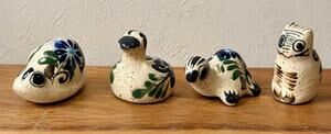 Vintage Mexican Tonala Folk Art Animal Figurines Set (4 Pieces)